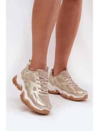 Buty Sportowe Sneakersy Damskie Big Star SS274014 HI-POLY SYSTEM Beżowo-Złote
