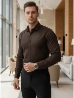 Pánska elegantná hladká tmavohnedá košeľa SLIM FIT FashionStreet DX2679