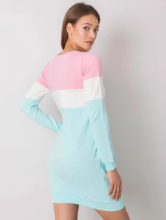 Ružová/ružová/mentová trojfarebná dlhá dámska mikina s vreckami (5869)