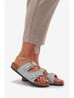 Materiałowe Klapki Na Korkowej Podeszwie Z Klamrami Miętowe Atera