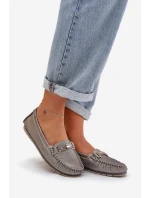 Brokatowe Płaskie Mokasyny Ze Skóry Naturalnej D&A LR51-546 Srebrne