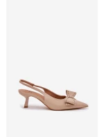 Czółenka Na Szpilce Z Kokardą Beżowe Folesca