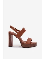 Dámské sandály na podpatku a platformě Eko kůže Camel Hanelia