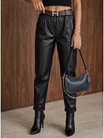 Dámske voskované nohavice s opaskom, čierne, FashionStreet UY3146