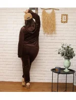 Dámska tepláková súprava plus size v moka farbe s kapucňou na zips (8216) Dámska tepláková súprava plus size v moka farbe s kapucňou na zips (8216)