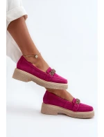 Zazoo 3429/W Damskie Zamszowe Mokasyny Z Ozdobą Fuksja