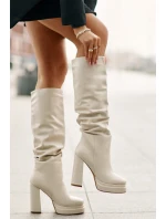 Wsuwane Kozaki Na Słupku I Platformie Z Marszczeniem Ocieplane Jasnobeżowe Beridra