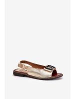 Płaskie Sandały Z Ozdobą Eko Skórzane Złote Lilria