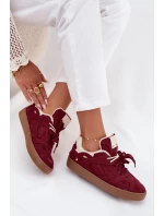 Sneakersy Damskie Na Platformie Ocieplane Futerkiem Bordowe Solvia