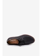 Skórzane Półbuty Damskie Eleganckie Sznurowane Zazoo 4238 Czarne