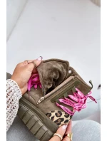 Dámske členkové topánky na platforme s ozdobným čipkovaným leopardím vzorom zelené Edidda