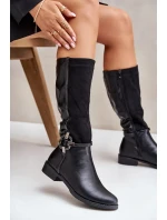 Ploché zateplené topánky s ozdobnou prackou Black Leatharia Ploché zateplené topánky s ozdobnou prackou Black Leatharia