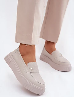 Dámske kožené poltopánky 93218 beige - Vinceza