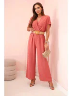 Kombinéza s ozdobným pásom tmavoružová