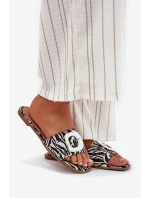 Płaskie Klapki Damskie Z Ozdobną Klamrą Zebra Clariola