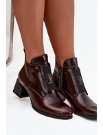 Skórzane Lakierowane Botki Na Klocku Z Ozdobnym Detalem Ocieplane Zazoo 60560 Ciemnobrązowe Skórzane Lakierowane Botki Na Klocku Z Ozdobnym Detalem Ocieplane Zazoo 60560 Ciemnobrązowe