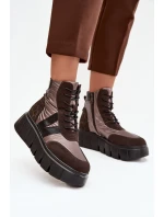 Dámska zateplená členková obuv na platforme 58562 Hnedý vzor - Vinceza