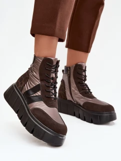 Dámska zateplená členková obuv na platforme 58562 Hnedý vzor - Vinceza