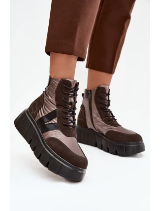 Dámska zateplená členková obuv na platforme 58562 Hnedý vzor - Vinceza
