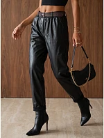 Dámske voskované nohavice s opaskom, čierne, FashionStreet UY3146