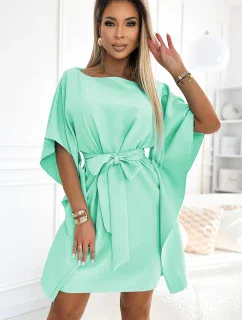 287-31 SOFIA Dámske šaty s motýlikom a viazaním v páse - MINT