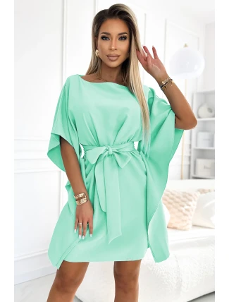 287-31 SOFIA Dámske šaty s motýlikom a viazaním v páse - MINT
