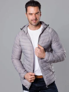 Pánska prešívaná bunda s kapucňou svetlosivá (HM112-30)