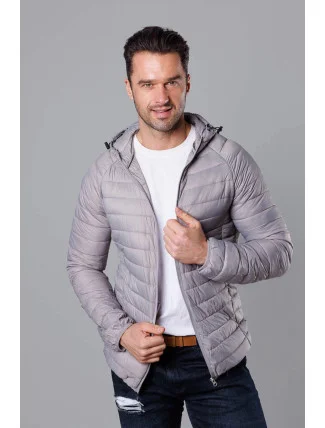 Svetlosivá prešívaná pánska bunda s kapucňou (HM112-30) Svetlosivá prešívaná pánska bunda s kapucňou (HM112-30)