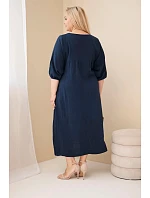 Dámske plus size bavlnené mušelínové šaty s výstrihom do V v námorníckej farbe