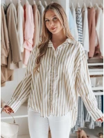 Dámske nadrozmerné tričko s predĺženým zadným dielom SAMONE v béžovej farbe s bielymi pruhmi FashionStreet DY0463 Dámske nadrozmerné tričko s predĺženým zadným dielom SAMONE v béžovej farbe s bielymi pruhmi FashionStreet DY0463