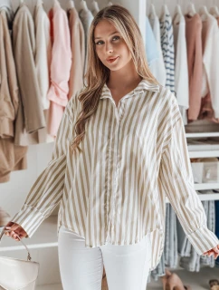 Dámske nadrozmerné tričko s predĺženým zadným dielom SAMONE v béžovej farbe s bielymi pruhmi FashionStreet DY0463