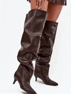 Dámske čižmy na podpätku Ysolienne - čokoládové