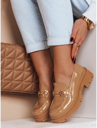 Dámske lakované mokasíny ELEGANCI khaki FashionStreet ZY0676 Dámske lakované mokasíny ELEGANCI khaki FashionStreet ZY0676