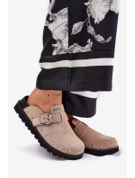 Zamszowe Klapki Chodaki Damskie Na Platformie Big Star RR274A376 Beżowe