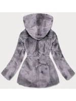 Dámska šedá bunda - kožúšok s kapucňou (BR9743-9)