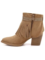 Dámske kovbojské členkové topánky so strapcami, zateplené, farba camel, M. Daszyński Dámske kovbojské členkové topánky so strapcami, zateplené, farba camel, M. Daszyński