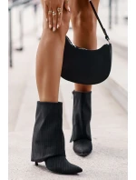 Botki Damskie W Paski Na Szpilce Z Wywiniętą Cholewką I Noskami W Szpic Czarne Naritua