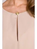 S394 Uvoľnené šaty s výstrihom s kľúčovou dierkou - béžové