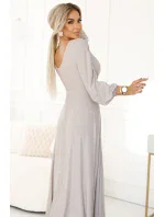 572-3 NELA trblietavé dlhé šaty s výstrihom, dlhými rukávmi a rozparkom na nohách - BEACH 572-3 NELA trblietavé dlhé šaty s výstrihom, dlhými rukávmi a rozparkom na nohách - BEACH