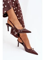 Lakierowane Czółenka Na Szpilce Ze Złotą Klamrą Czekoladowe Vivae