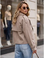 Krátky dámsky dvojradový kabát s klopami, farba fango, FashionStreet TY6015 Krátky dámsky dvojradový kabát s klopami, farba fango, FashionStreet TY6015