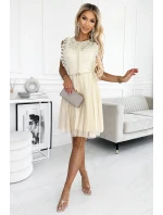 454-3 Šaty GRETA s čipkou a zlatým opaskom - BEACH