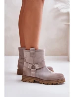 Zamszowe Botki Damskie Na Płaskim Obcasie Lewski 3610 Cappucino