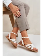 Skórzane Sandały Damskie Na Płaskim Obcasie Zazoo 3688 Ecru