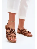 Sandały Damskie Na Płaskim Obcasie Ze Złotymi Ćwiekami Panterka Zanira