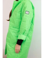 Dámske Plus veľkosť prešívaná bunda s ozdobnými gombíkmi a golierom Neon Green