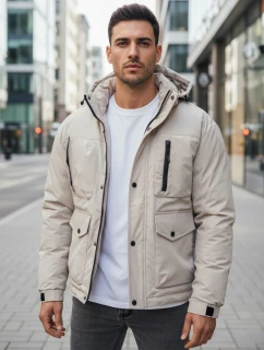 Pánska zimná bunda s kapucňou svetlo béžová FashionStreet TX5109