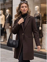 Dámsky klasický jednořadový kabát, hnedý, FashionStreet NY0795 Dámsky klasický jednořadový kabát, hnedý, FashionStreet NY0795
