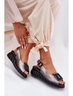 Skórzane Sandały Damskie Na Koturnie z Ozdobą Artiker 56C2158 Grafitowe