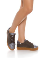 Trendy Plateau Sneakers with glitter and fake fur
